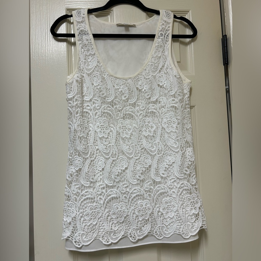 CAbi White Lace Tank Top